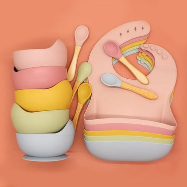 TinyTummy™ | Juego de comida seguro y alegre - Plato infantil antideslizante y cubiertos